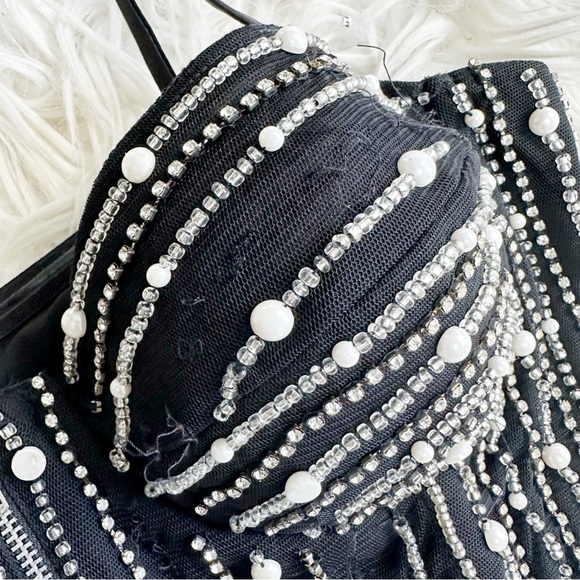 H:ours Women's Decadence Black Sequined‎ Bustier Top Size Medium Revolve - Picture 3 of 8